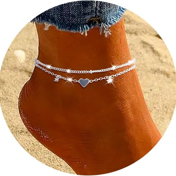 Jewelry - Sterling Silver Anklet Bracelets for Women Waterproof, 925 Sliver Plated CZ & He